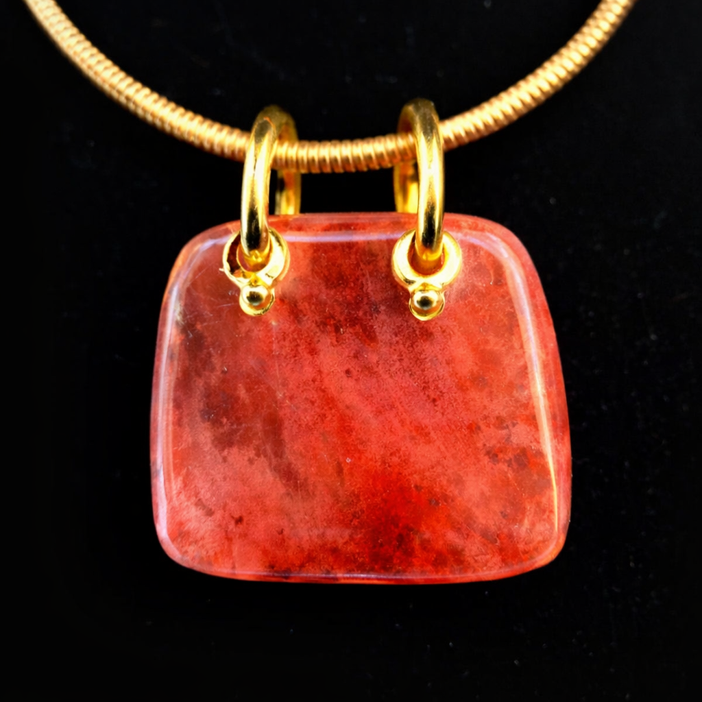 Elegant Reddish Orange Stone Pendant Necklace with Gold Tone Snake Chain for Women