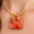 Elegant Reddish Orange Stone Pendant Necklace with Gold Tone Snake Chain for Women